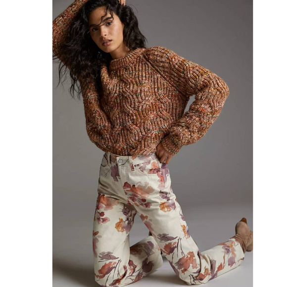 New Anthropologie AG The Alexxis Floral Straight Jeans $235 SIZE 24 High Rise - Picture 1 of 7